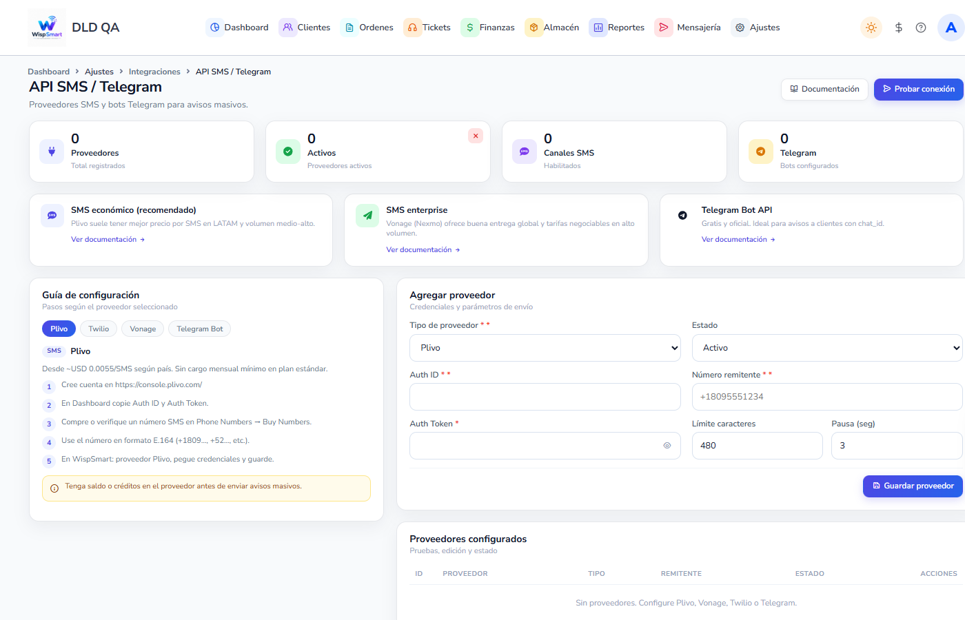 Vista: API SMS / Telegram
