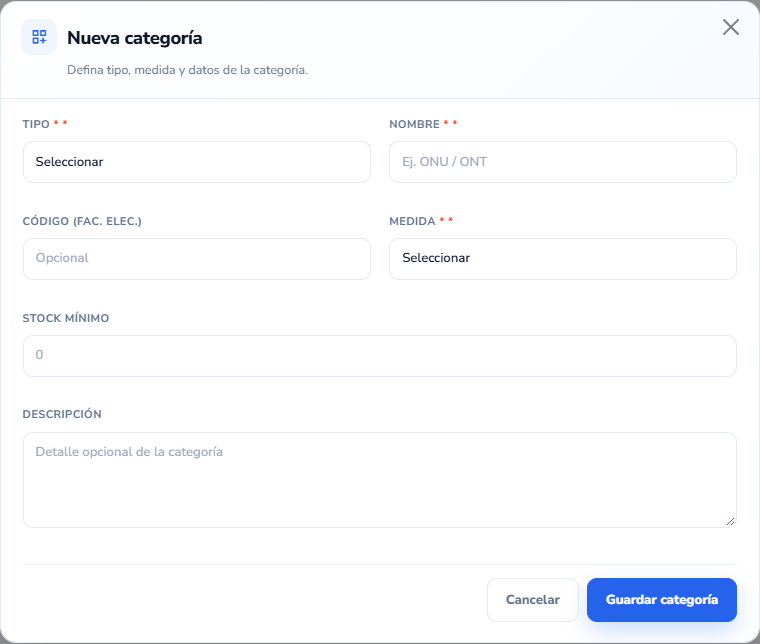 Formulario: Nueva Categoría