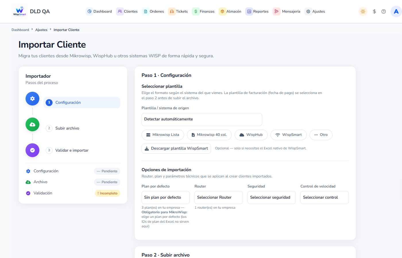 Vista: importar cliente