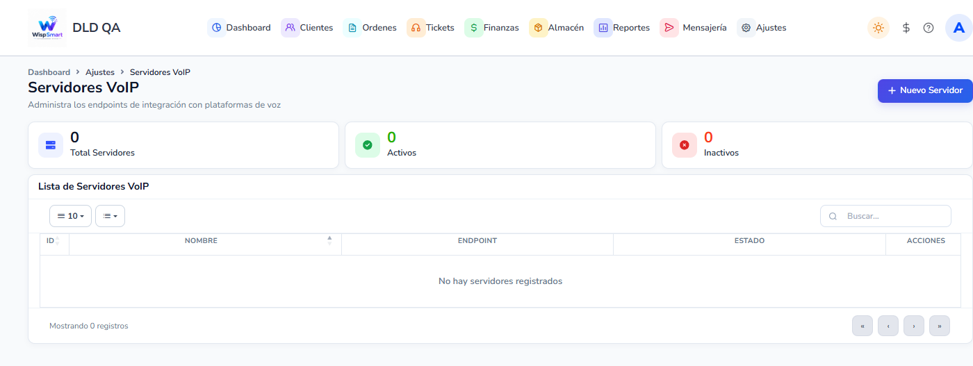 Vista: Servidores VoIP