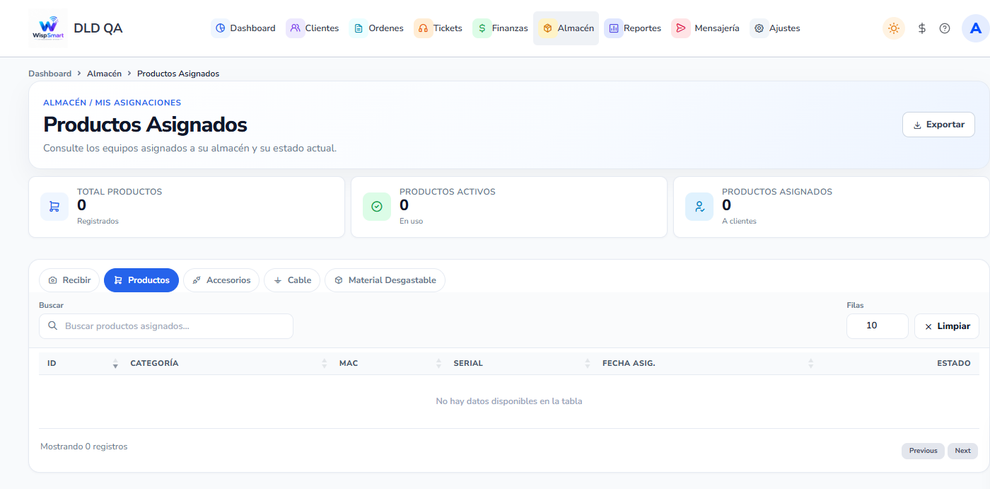 Vista: Técnicos y Mis asignaciones