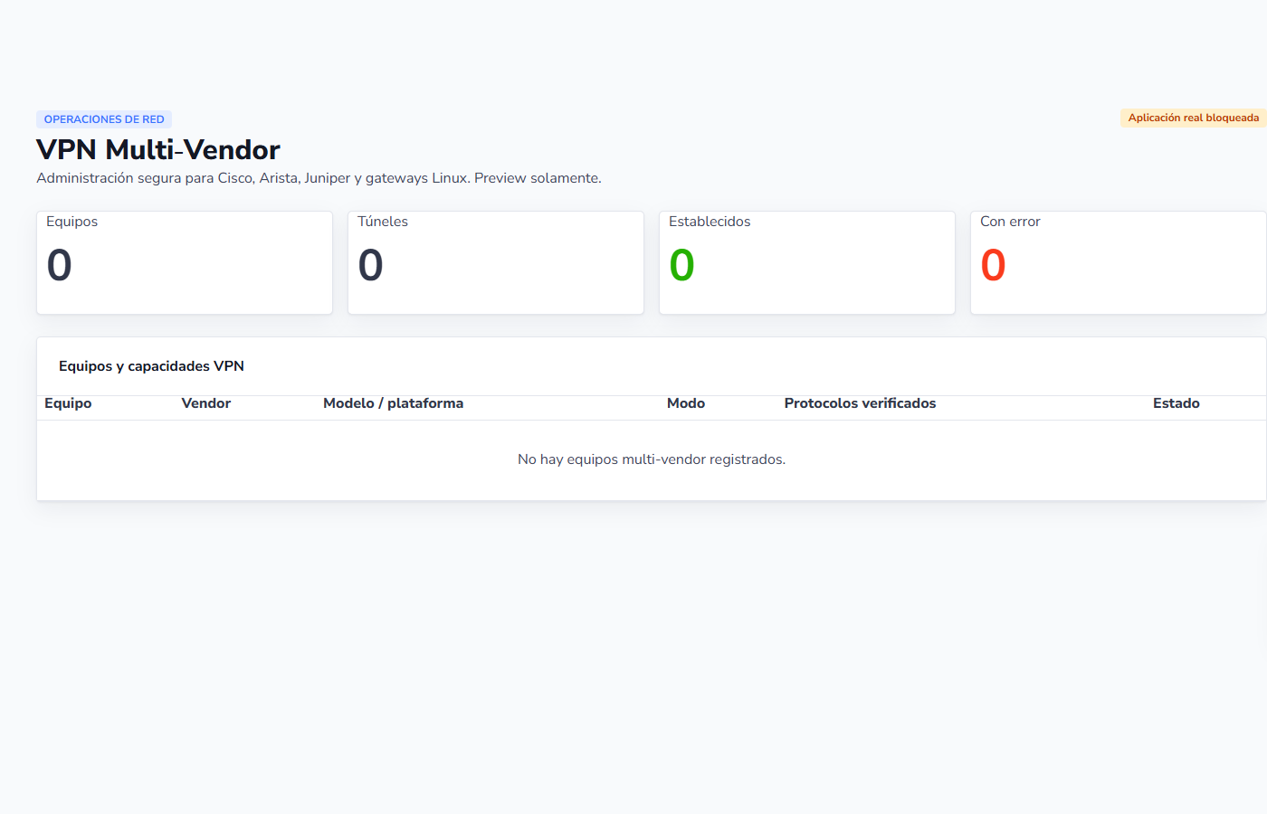 Vista: VPN de administración (Cisco, Juniper, Arista)